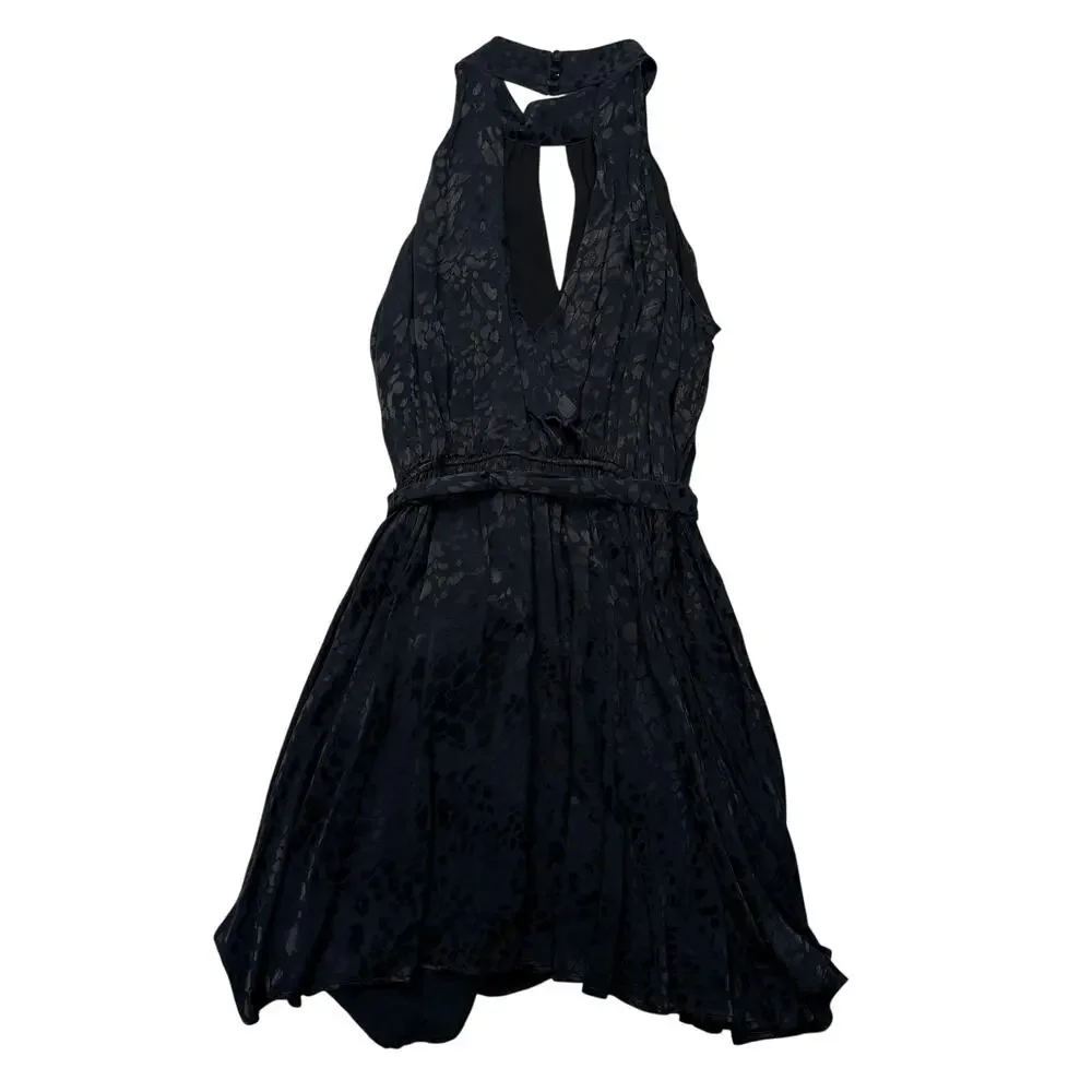 Anthropologie Halter Mini Dress XL Petite Black Jacquard Cocktail Party NWT